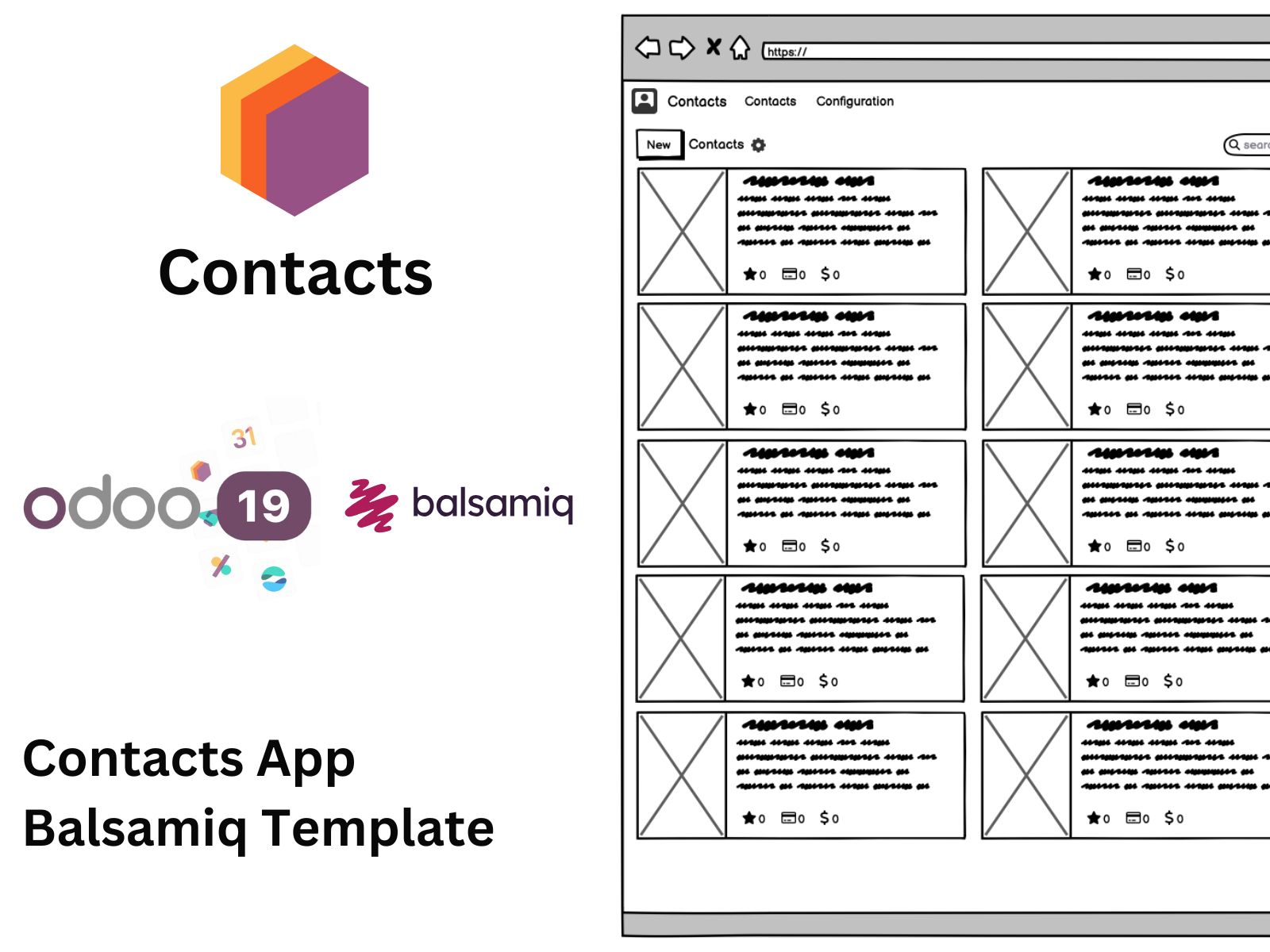 Odoo v19 Contacts - Balsamiq Wireframe Template